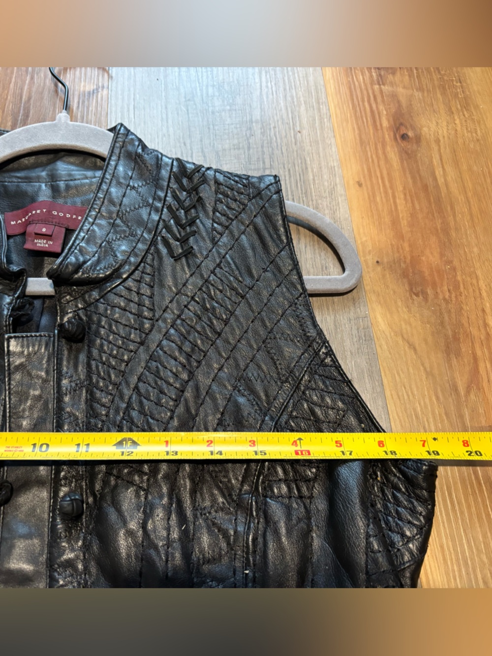Margaret Godfrey Black Genuine Leather Woven Stitch Vest Size 8 Western Biker - Picture 9 of 9